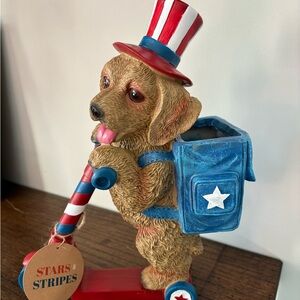 Stars & Stripes Patriotic Dog on a Scooter 4th of July Home Decor Statue